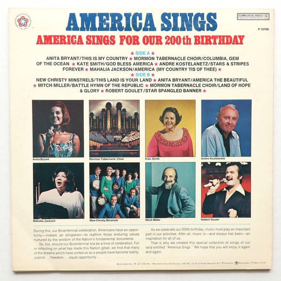 America Sings for Our 200th Birthday Vinyl LP Various Artists P 12706 Bicentenni - Picture 3 of 12